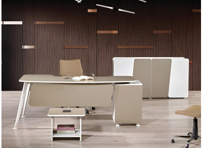 Kantoorinrichting Kantoor meubilair Bureau Kantoor Bureau Set 3-delig Hout Beige