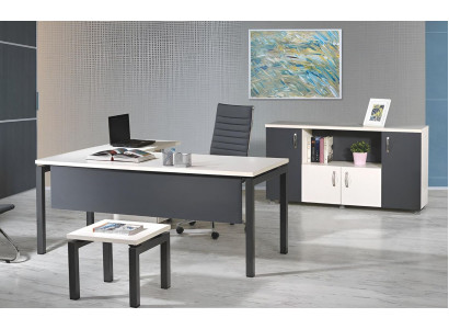 Compleet kantoor hoekbureau kantoormeubilair 3-delige houten set grijs computermuebels
