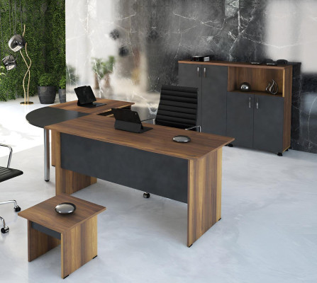 Luxe kantoorset bureau computermeubilair werktafel 3-delig hout grijs