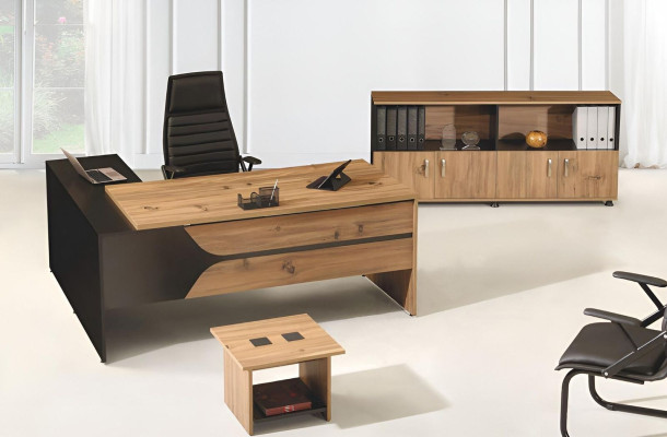 Kantoorcomputermateriaal werktafel kantoormeubelen tafel 3-delig houten set bruin