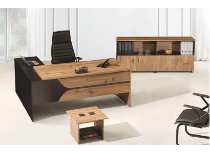 Kantoorcomputermateriaal werktafel kantoormeubelen tafel 3-delig houten set bruin