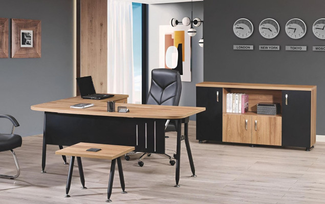 Groep Kantoor Hoekbureautafel Kantoorinrichting Kast 3-delig Hout Zwart