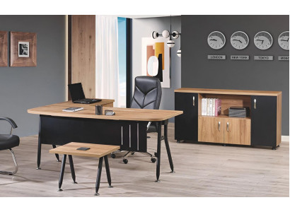 Kantoorcomputermateriaal, werktafel, kantoormeubilair, tafel 3-delige houten set zwart