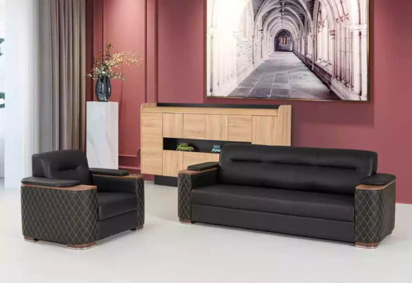 Zwarte bankstel Driezitter Fauteuil Kantoor Luxe 2 delen