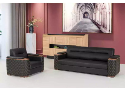 Zwarte bankstel Driezitter Fauteuil Kantoor Luxe 2 delen