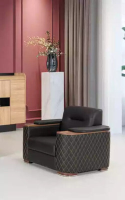 Zwarte bankstel Driezitter Fauteuil Kantoor Luxe 2 delen