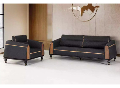 Zwarte bankstellen set moderne meubelstuk driezitter fauteuil stoffen meubels 2-delig.