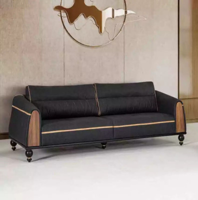 Zwarte bankstellen set moderne meubelstuk driezitter fauteuil stoffen meubels 2-delig.