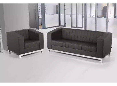 Grijze luxe bankstel met driezitsbank fauteuil gestoffeerd meubilair bank set 2-delig