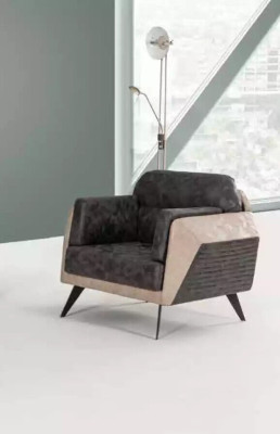 Moderne bankstel met driezitsbank, fauteuil en stoffen meubels, nieuw setontwerp 3 + 1.