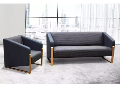 Zwarte complete banksset kantoormeubilair textiel zitbank driezits fauteuil