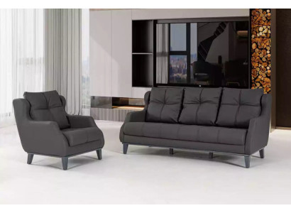 Zwarte bankstel fauteuil tweezitter luxe moderne set gestoffeerde zitting 2+1