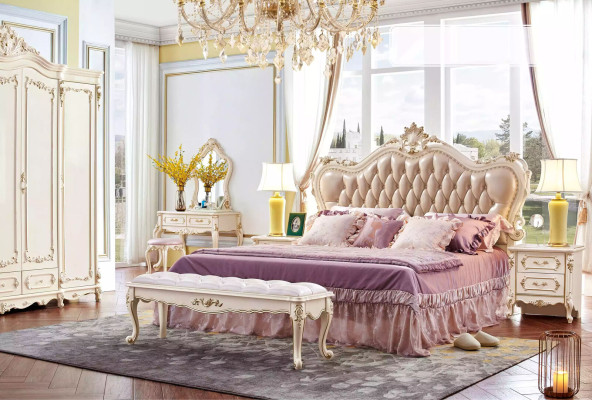 Slaapkamer set chesterfield bed 2x nachtkastjes klassiek meubilair 3-delig