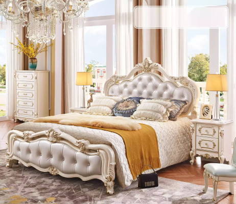 Slaapkamer set chesterfield bed + 2x nachtkastjes hout luxe 3-delig interieur