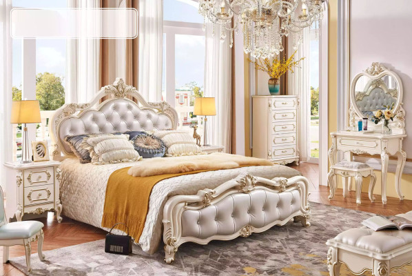 Slaapkamer set chesterfield bed + 2x nachtkastjes hout luxe 3-delig interieur