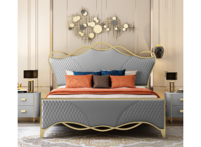Stijlvolle slaapkamer bed ontworpen kunstlederen tweepersoonsbed houten frame