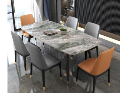Luxe eettafel met 6 design kunstlederen stoelen, stijlvolle eetgroep.