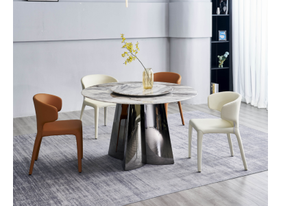Ontwerper Ronde Tafel Luxe 4x Leren Stoelen Eetkamerset Moderne Meubels