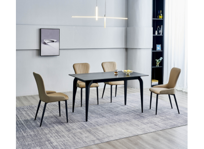 Moderne grijze eettafel ontwerper 6x textielstoelen hout eetkamerset