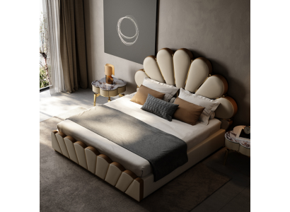 Moderne beige slaapkamer bed kunstleer tweepersoonsbed designbedden