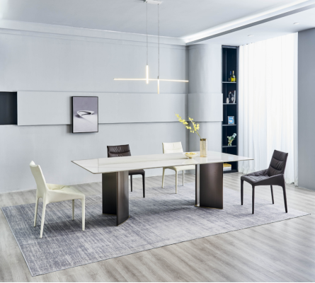 Groot eetkamerset Rechthoekige witte eettafel 4x stoffen stoelen 5-delige