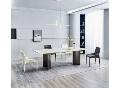 Groot eetkamerset Rechthoekige witte eettafel 4x stoffen stoelen 5-delige
