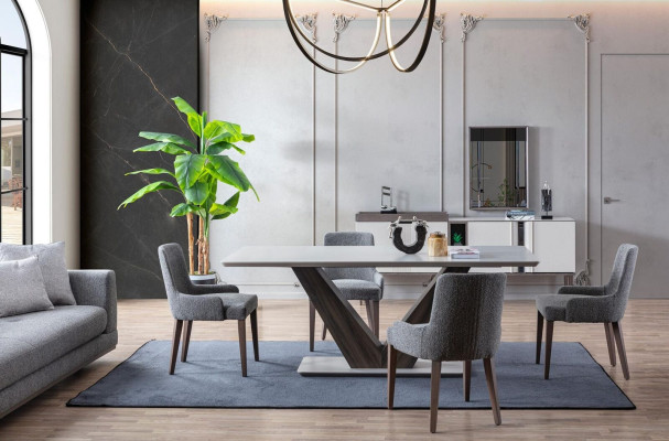 Luxe eetkamerset eettafel 4x stoelen + dressoir met spiegel Nieuwe set