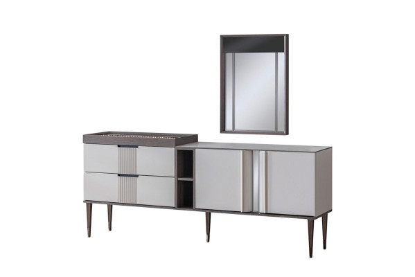 Luxe eetkamerset eettafel 4x stoelen + dressoir met spiegel Nieuwe set