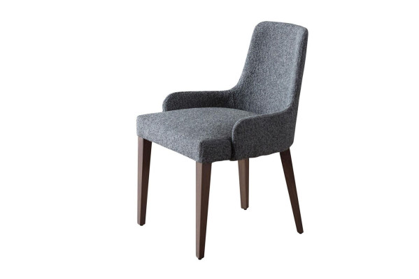 Exclusieve grijze stoel met bruine houten poten design eetkamer noviteit.