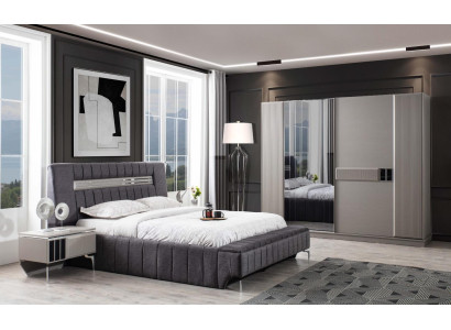 Slaapkamer set tweepersoonsbed bed nachtkastjes 4-delig grijs kast