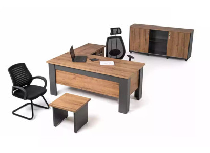 Bruin kantoorset Compleet thuiskantoormeubilair Tafel Kast Hoekbureau