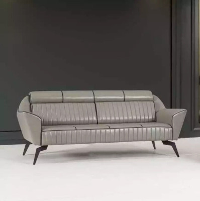 Grijze leren driezits werkkamer meubels designhouten meubels luxe