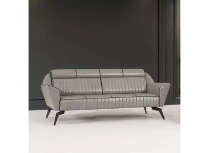 Grijze leren driezits werkkamer meubels designhouten meubels luxe