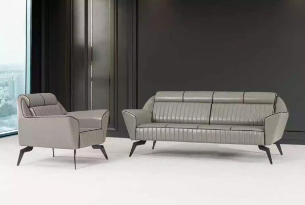 Grijze leren driezits werkkamer meubels designhouten meubels luxe