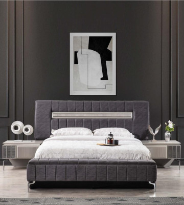 Tweepersoonsbed set Nachtkastjes Slaapkamer Bed 3-delig Grijs Bedframe