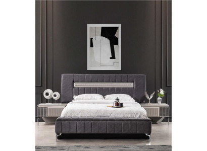 Tweepersoonsbed set Nachtkastjes Slaapkamer Bed 3-delig Grijs Bedframe