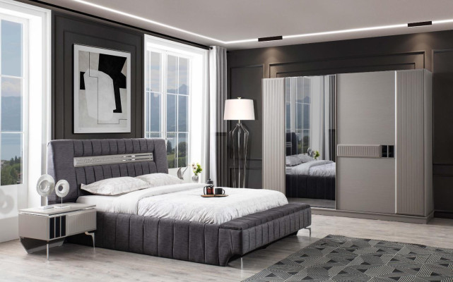 Tweepersoonsbed set Nachtkastjes Slaapkamer Bed 3-delig Grijs Bedframe