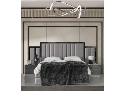 Garnituur Slaapkamer Tweepersoonsbed Bed Nachtkastjes 3-delig Grijs Kast