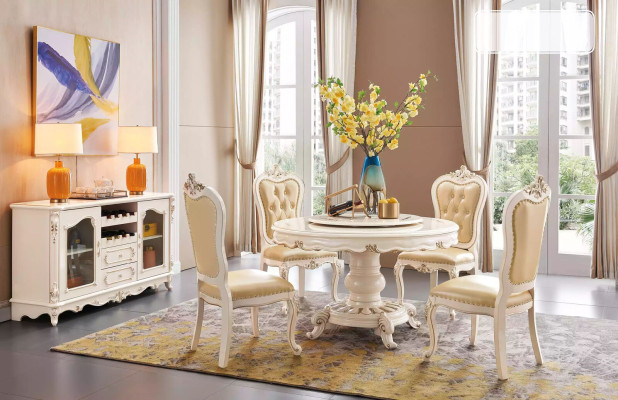 Eetkamerset Ronde eettafel 4 stoelen Chesterfield luxe set