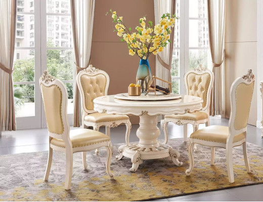 Eetkamerset Ronde eettafel 4 stoelen Chesterfield luxe set