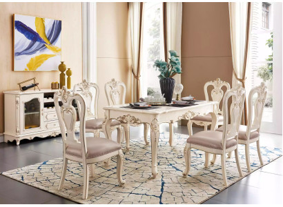 Eetkamerset meubels voor uw interieur, parelwitte klassieke meubels van 8 stuks.
