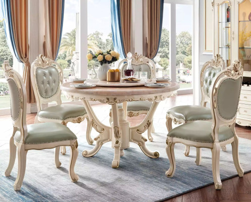Eetkamerset 7-delig houten klassiek meubilair Eettafel + 6x Stoelen Luxe