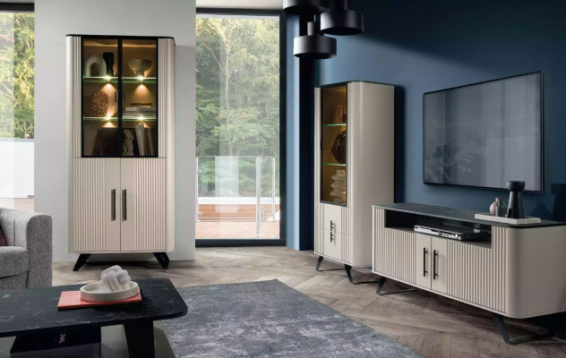 Vitrine woonkamer modern en luxueus beige glazen kast kasten schrank