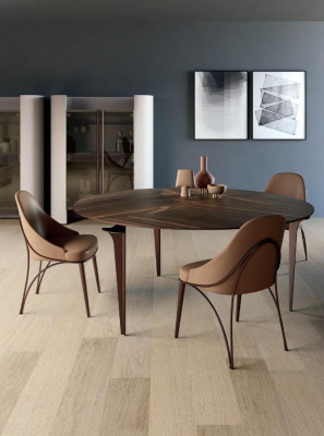 Stoel Eetkamerstoel Stof Eetkamer Stoelen Design Roestvrij Staal Bruin Bizzotto Nieuw
