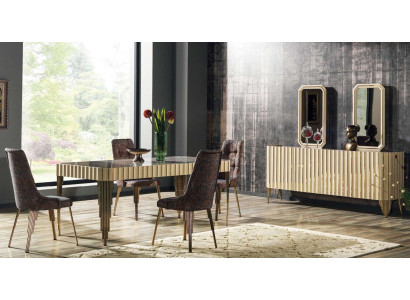 Tafelset 4x stoelen dressoir 2x spiegel 8-delige eetkamerset tafel