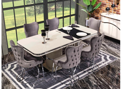 Tafel 6x stoelen 7-delige eetkamer houten eettafel eetkamerset groep ontwerp