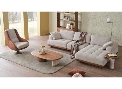 Stijlvolle woonkamerset 2-delig. Luxe hoekbank in L-vorm + fauteuil designer set.