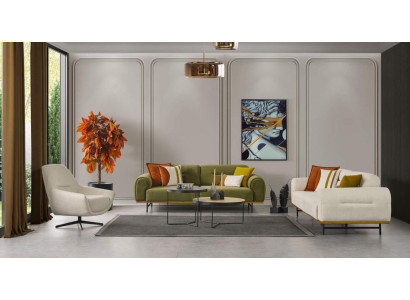 Ontwerp woonkamerset van 2 delen. Luxe meubels in beige kleur, modern en nieuw.