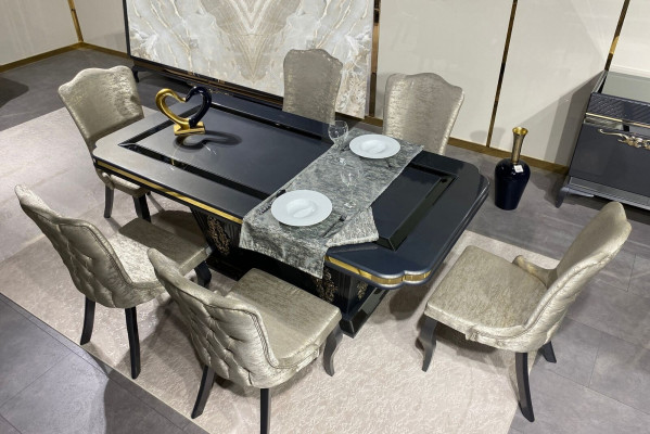 Eetkamerset 9-delig. Eettafel + 6x stoelen Dressoir met spiegel Grijs nieuw