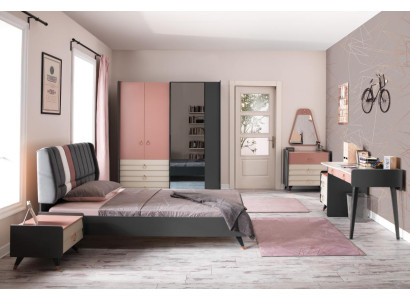 Slaapkamer 6-delige bed nachtkastje kledingkast commode spiegel bureau